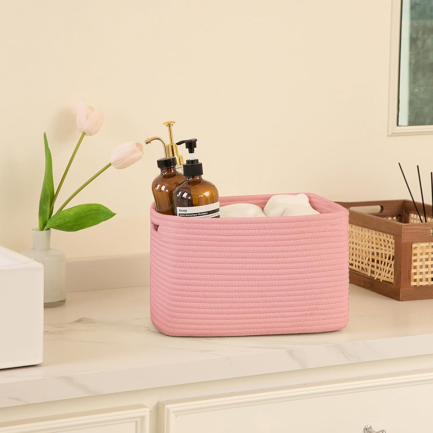 OIAHOMY 4 Pack Storage Baskets for Organizing 15L Cube Storage Bins Pink