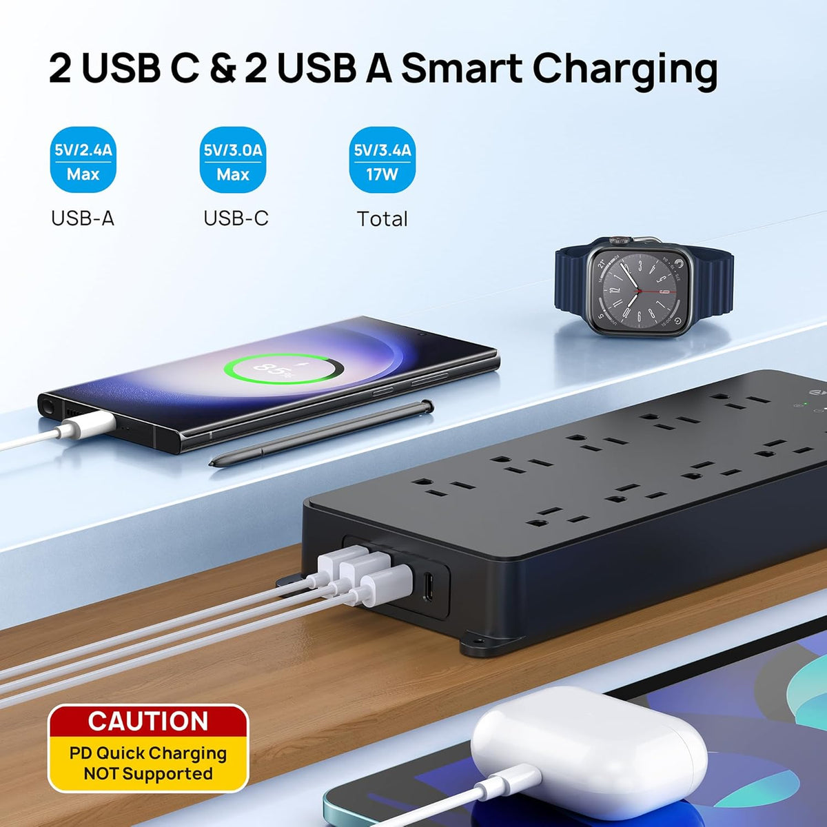 TROND Surge Protector Power Strip 10ft, 4000J, ETL Listed