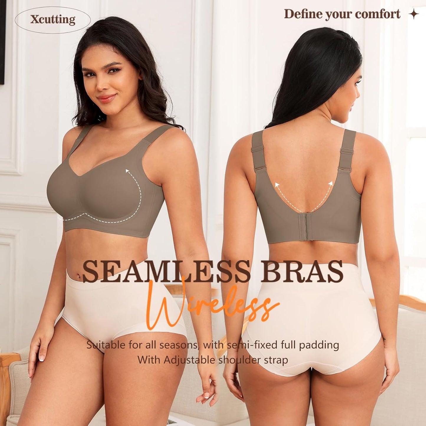 Xcutting Women Wirefree Bras for Women Full Coverage No Underwire Everyday Bras Comfortable Wireless Padded Bras