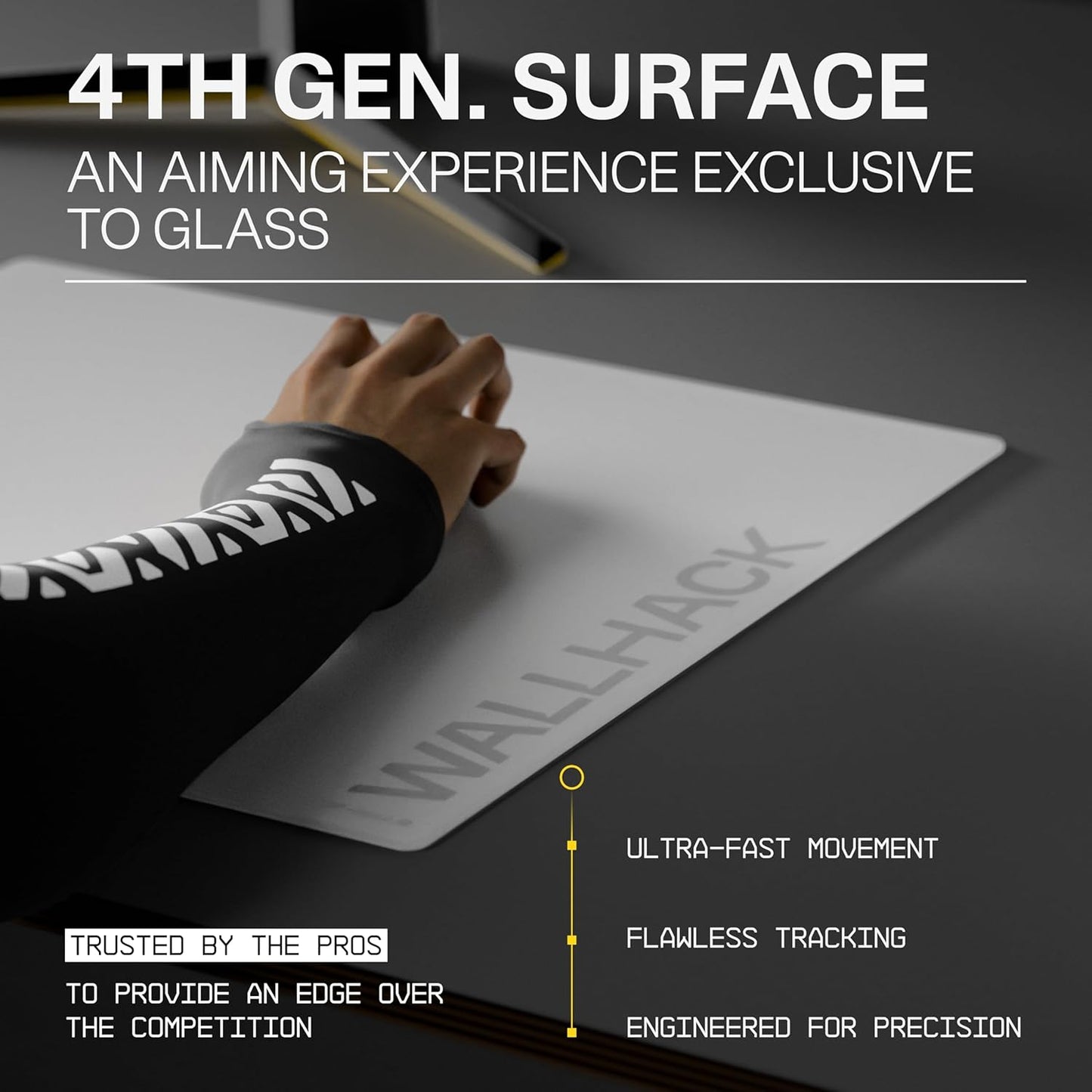 Wallhack SP-004A Glass Gaming Mouse Pad – 4th Gen Micro-Etched Surface, Medium Mousepad for Esports, Ultra-Fast Glide with Stopping Power, Tempered Glass, Durable & Portable, 15.4"x17.7" | White