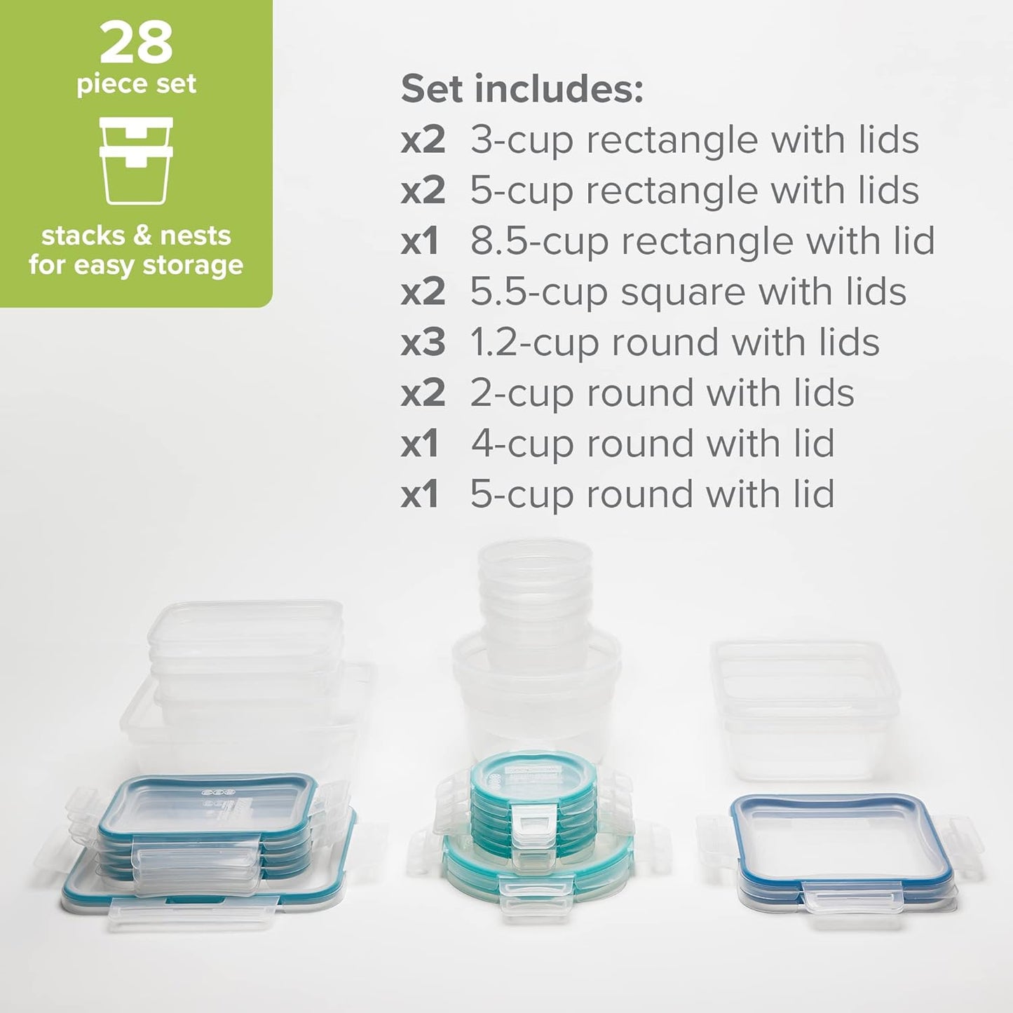 Snapware Plastic Total Solutions (14-Pack, Mixed Sizes) Food Storage Containers Set, Airtight & Leakproof Plastic Locking BPA-Free Lids Tupperware, Freezer Dishwasher Microwave Safe