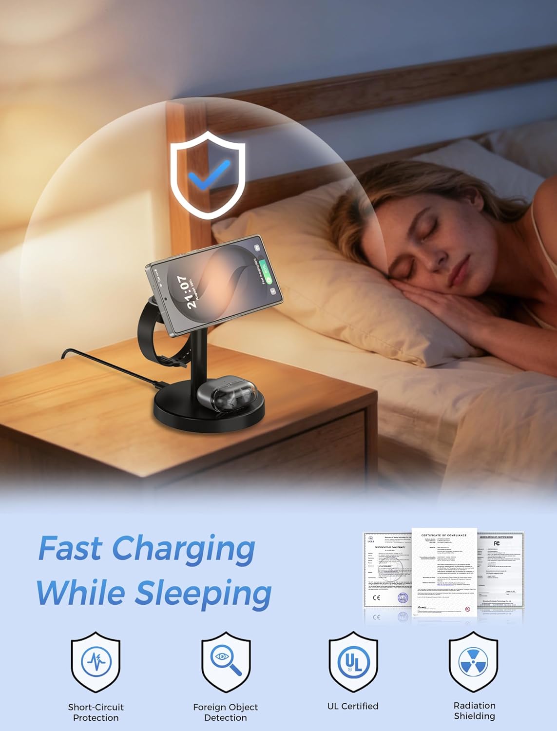 Magnetic Wireless Charger for Samsung, 3 in 1 Super Fast Charging Station Compatible with MagSafe, Phone Charger Stand for Samsung Galaxy S26 Ultra S25 Z Fold/Flip 7, Watch Ultra 8 7 6, Buds 4/3 Pro