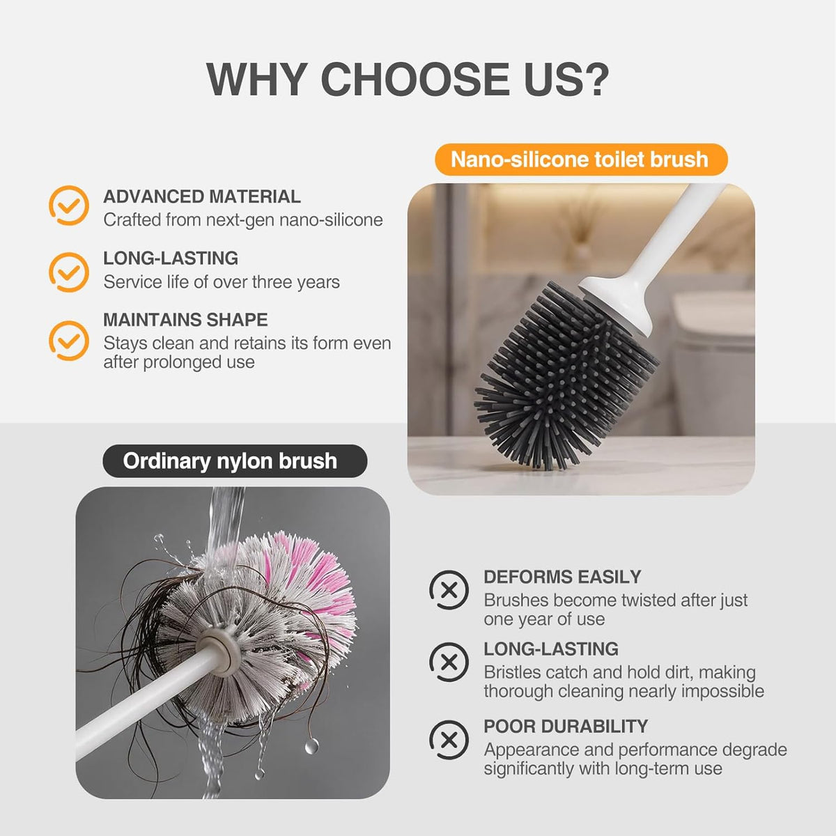 Lefree 2 Pack Silicone Toilet Brush,Rubber Toilet Bowl Brush and Holder Set with Ventilated Holder, Toilet Cleaner Brush for Bathroom,Floor Standing & Wall Mounted Toilet Scrubber Without Drilling