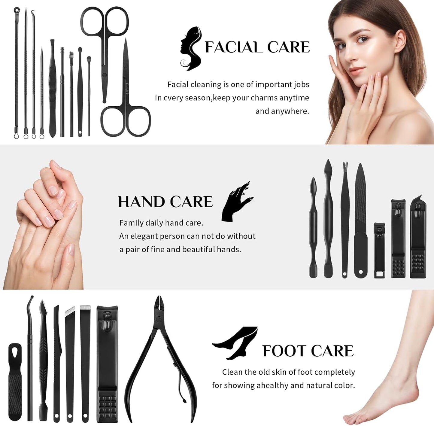 MINKINH Manicure Set Professional Nail Clipper Kit-26 Pieces Stainless Steel Manicure Kit,Nail Care Tools with Luxurious Travel Case Nail Grooming Kit Present for Men Husband Boyfriend Parent (Black)