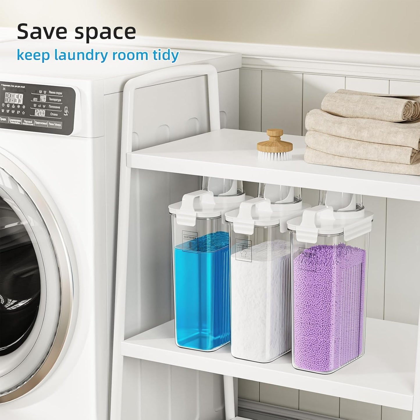 Laundry Detergent Dispenser for Laundry Room,94oz Fabric Softener Dispenser,Liquid Laundry Detergent Container,Laundry Detergent Organizer for Laundry Room Organization with 6 Labels,2 Pack