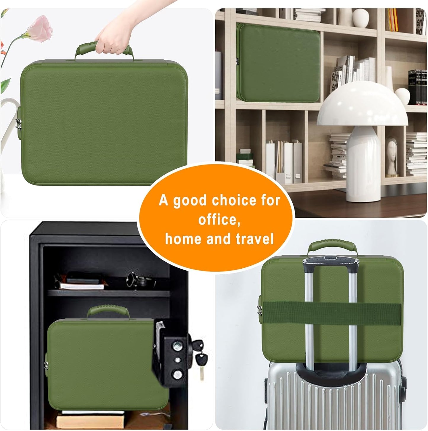 DocSafe 5200°F Document Organizer with Lock,Upgraded Heat Insulated Fireproof＆Waterproof Box 8 Layers File Organizer,Portable Home Travel Safe Storage for Important Documents, Files,Green (Soft)