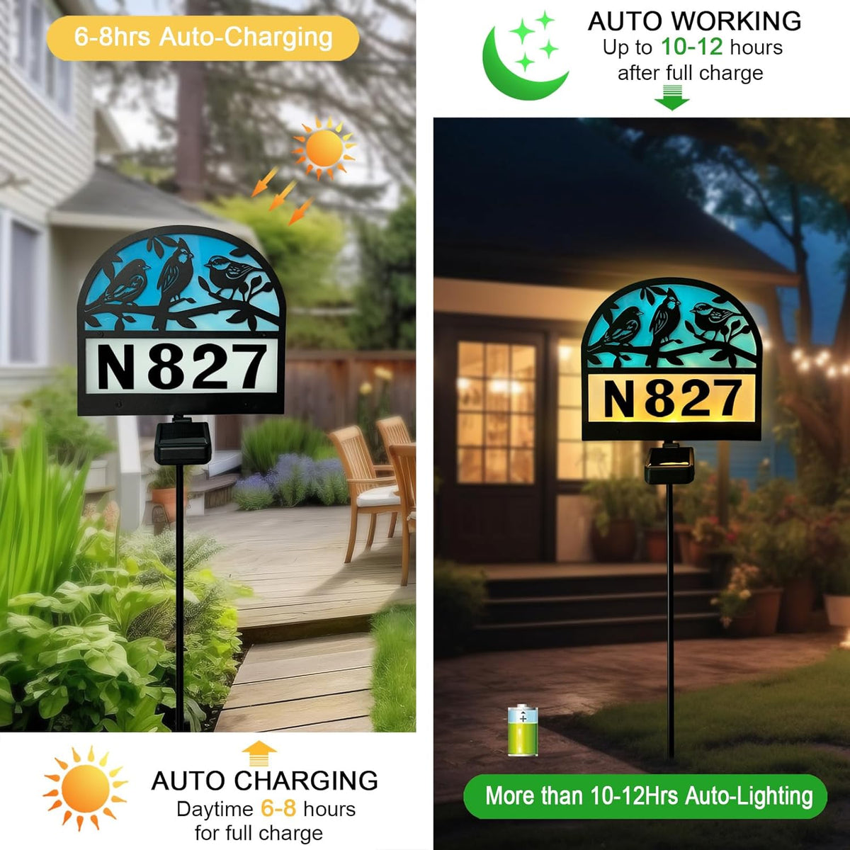 Solar Address Signs for Houses,Metal Birds House Number Yard Garden Stake