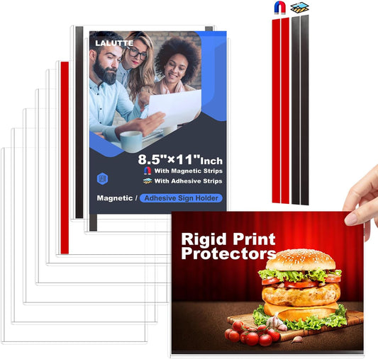 10 Pack 8.5'' x 11'' Inch Magnetic Sign Holders, Rigid Print Protectors, Paper Holder With Adhesive Tape, Plastic Document Holder For Posters Letter Paper Picture, Wall Mount Magnetic Frame for Refrigerator Window, Door, Home, Office, and Store