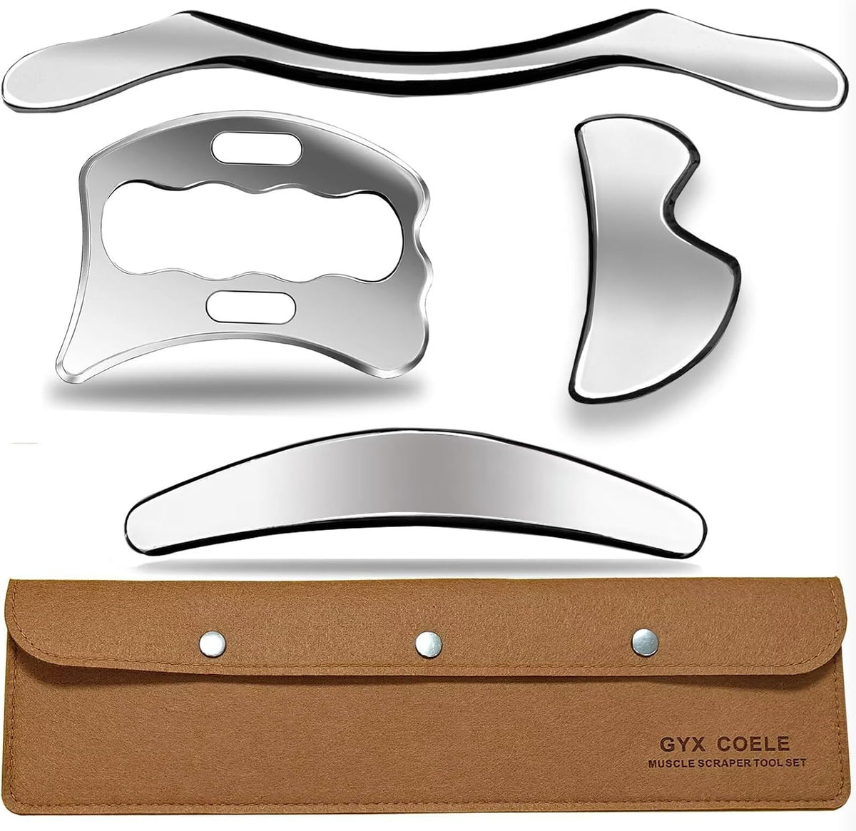 4 in 1 Muscle Scraper Tool Set,Stainless Steel Gua Sha Massage Tools, Professional Physical Therapy Instruments with Storage Case