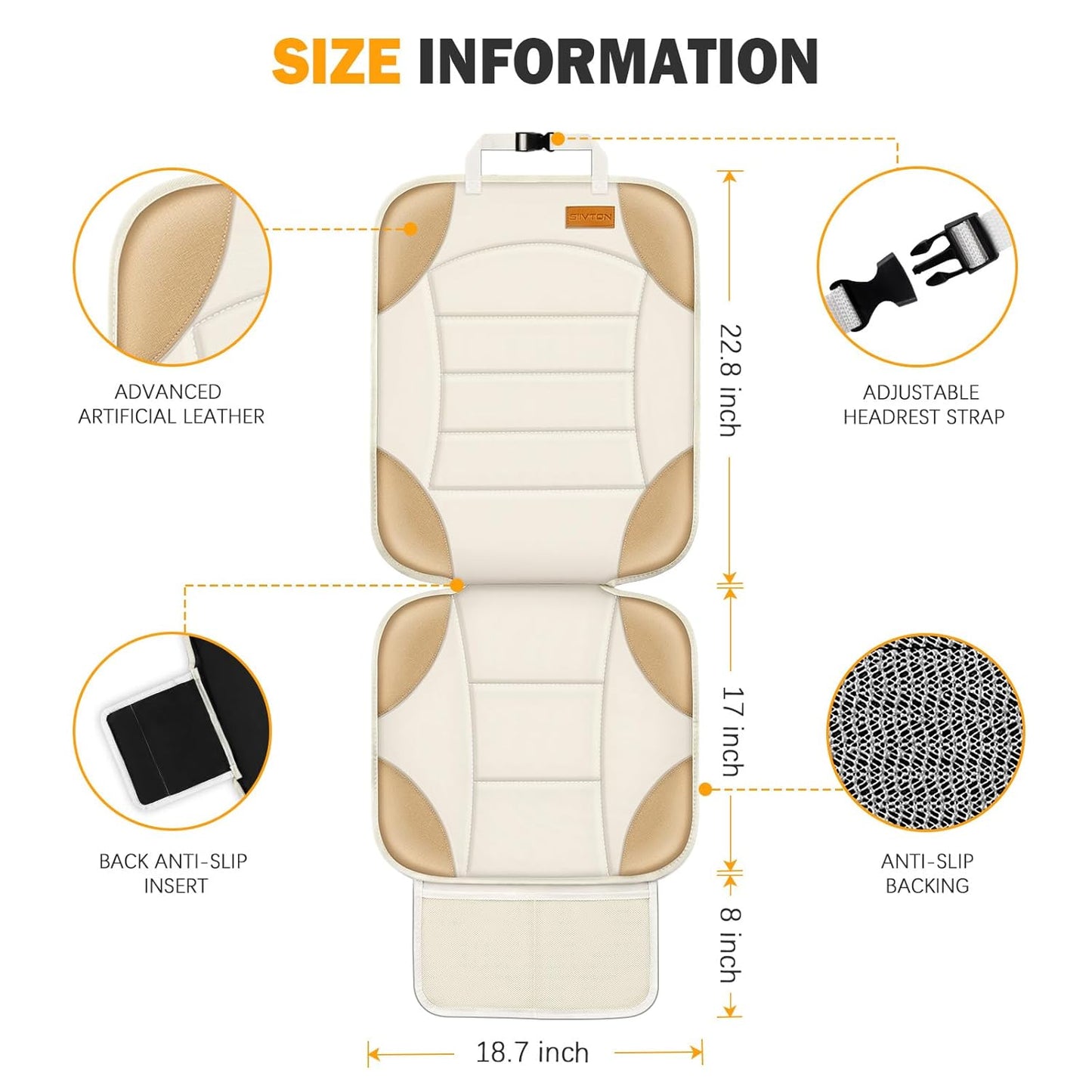 Siivton Car Seat Protector for Child Car Seats, Waterproof 600D Fabric Car Seat Cover, Non-Slip Backing, Thick Padding, Mesh Pockets for Storage, Protects Leather & Fabric Upholstery (Off-White)