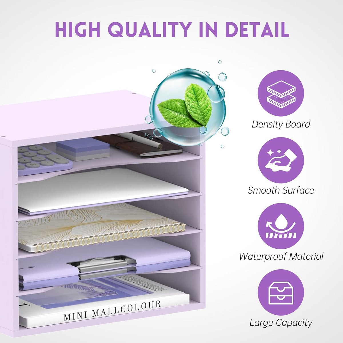 5 Tier Wood Desk Organizer, Paper Organizer for Desk, Purple
