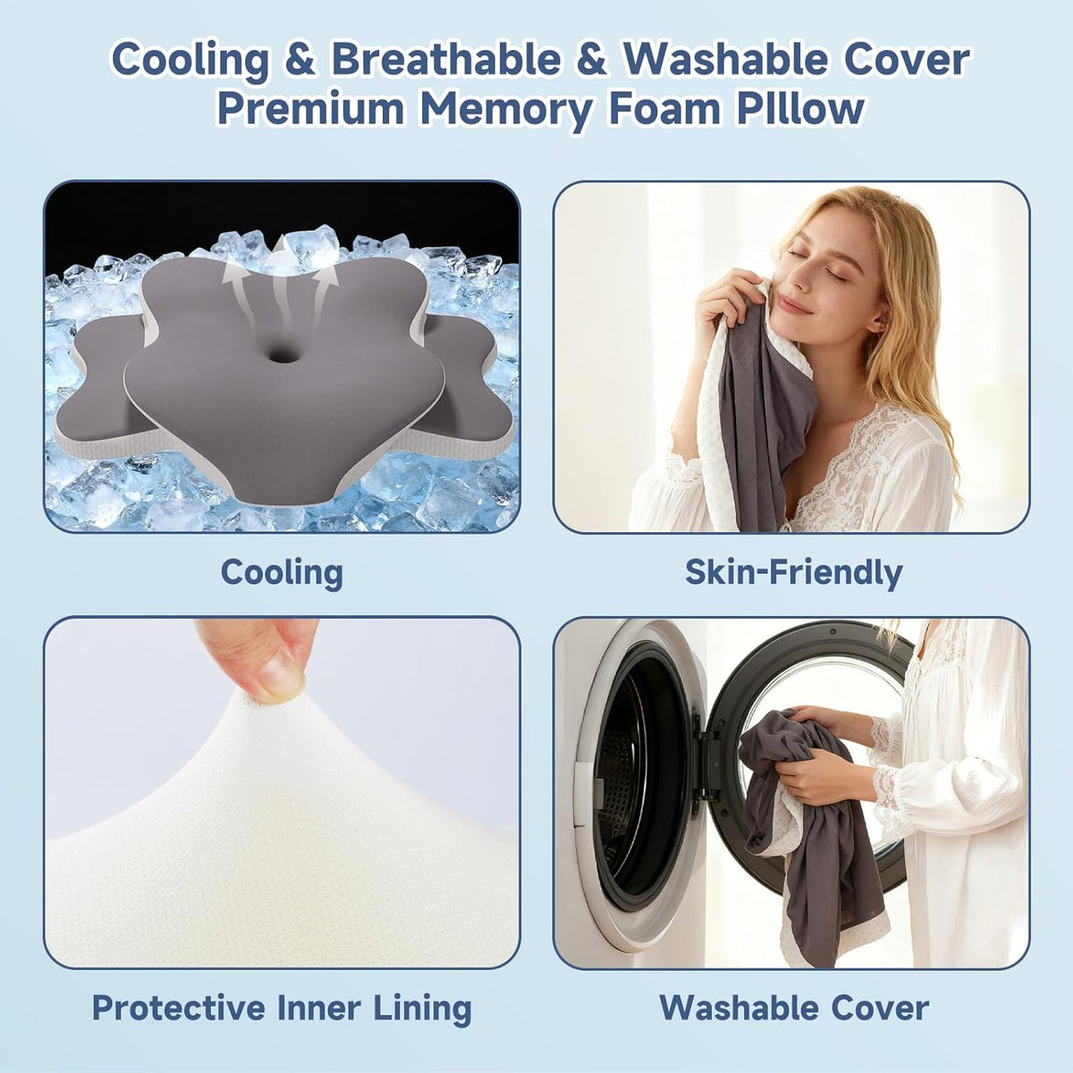 Sleep Apnea Pillow Ergonomic Cervical Neck Pillow for Pain Relief，Support Cooling Contour Memory Foam Pillows for Side Back Stomach Sleepers Orthopedic Pillow with Removable Cover
