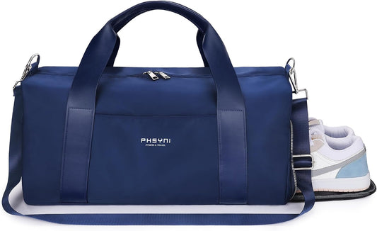 19" Navy Blue Personal Gym Bag for Women,with Shoe Compartment & Wet Pocket