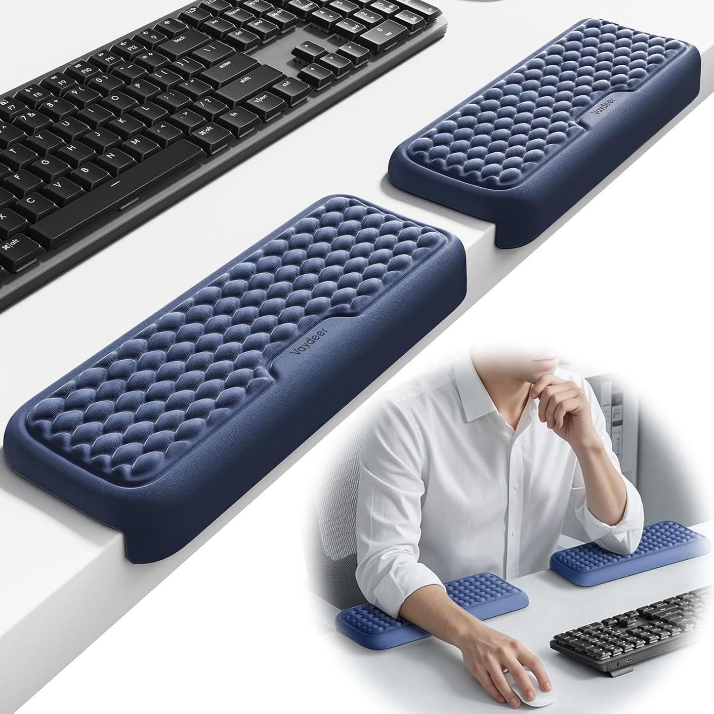 Vaydeer 2Pcs Elbow Rest Pad, L-Shaped Arm Rest Elbow Pad, Desk Edge Cushion, Ergonomic Memory Foam Wrist Rest Support Keyboard Mouse Padding for Palm Hand Office Computer Home Gaming Accessories-Black