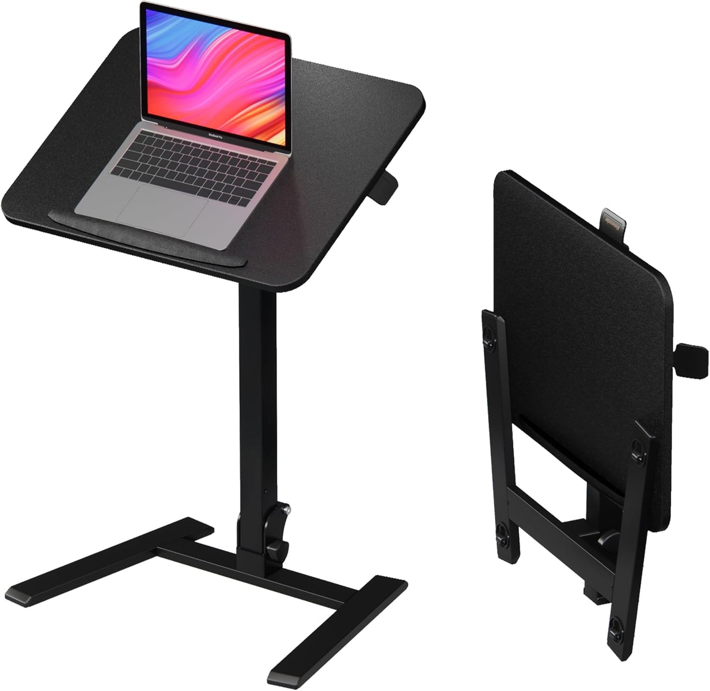 alawooder 25 Inch Mobile Folding Desk - No Assembly, Pneumatic Sit-Stand, 29-42" Height Adjustable Rolling Laptop Desk with Hidden Wheels, 0-90° Tilt Top for Home Office, Craft & Study