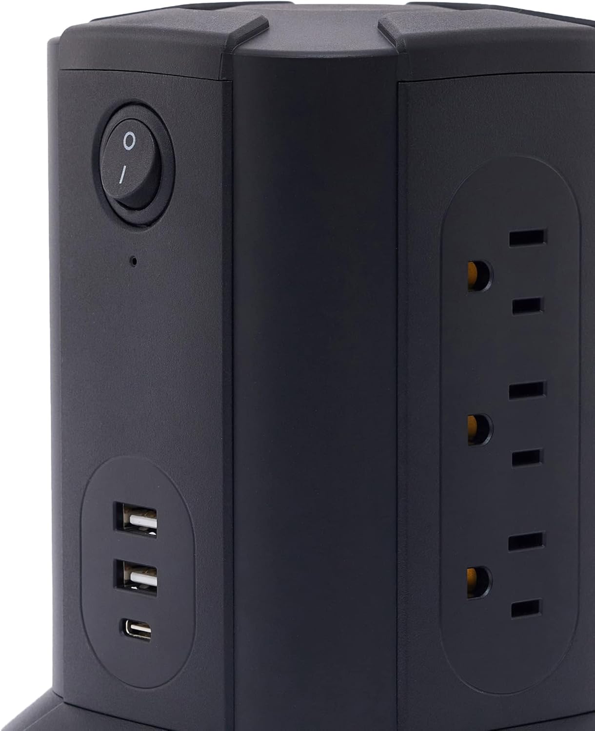 Amazon Basics Power Strip Tower Charging Station, Surge Protector 1080J, 9 Outlet with Integrated USB Charging Ports (2 USB-A and 1 USB-C), Space Saving, 15A, 6ft Cord, Black