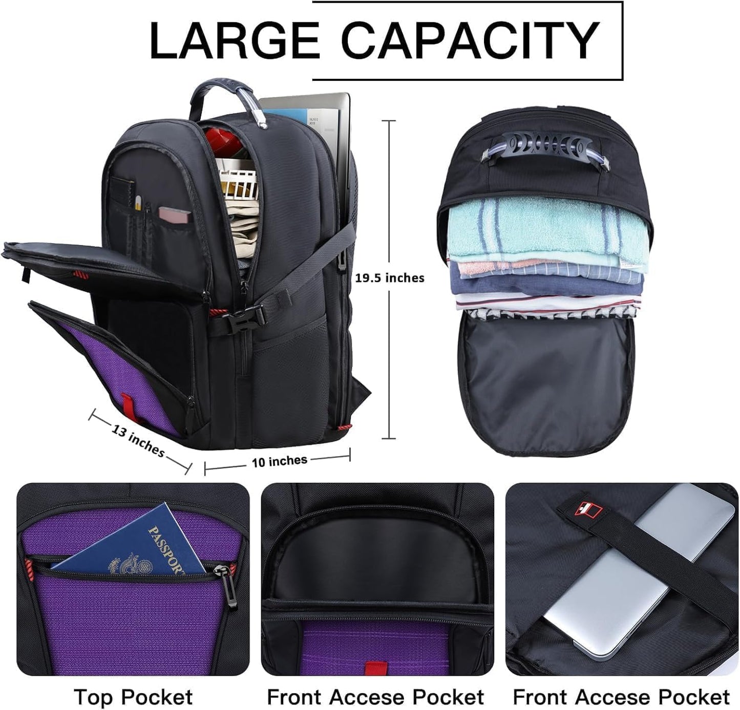 ANTERK Extra Large Backpack, Travel Laptop Backpack, Sturdy TSA Water Resistant 17.3 Inch Carry on Backpacks, Anti Theft Business Computer Backpacks Gifts for Men Women, Purple
