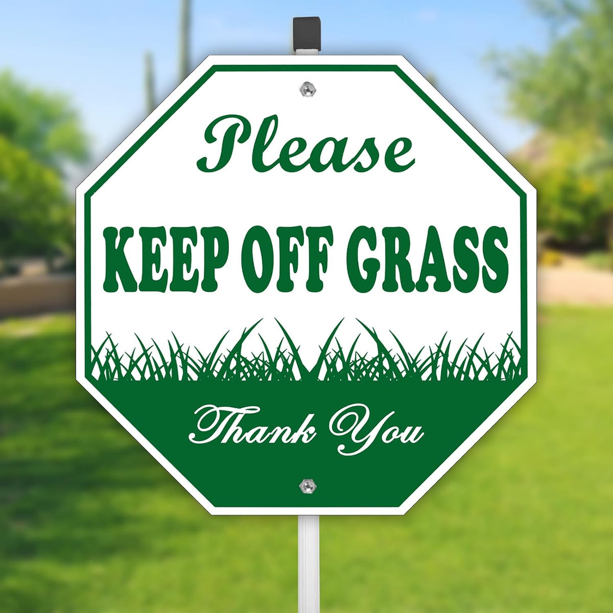 Keep Off Grass Sign 2 Pack, Please Be Respectful, 10" x 10" Rust Free Reflective Aluminum Metal Sign, With 28" Long Metal Stake, Fade Resistant, Waterproof, Easy to Mount, For Outdoor Yard
