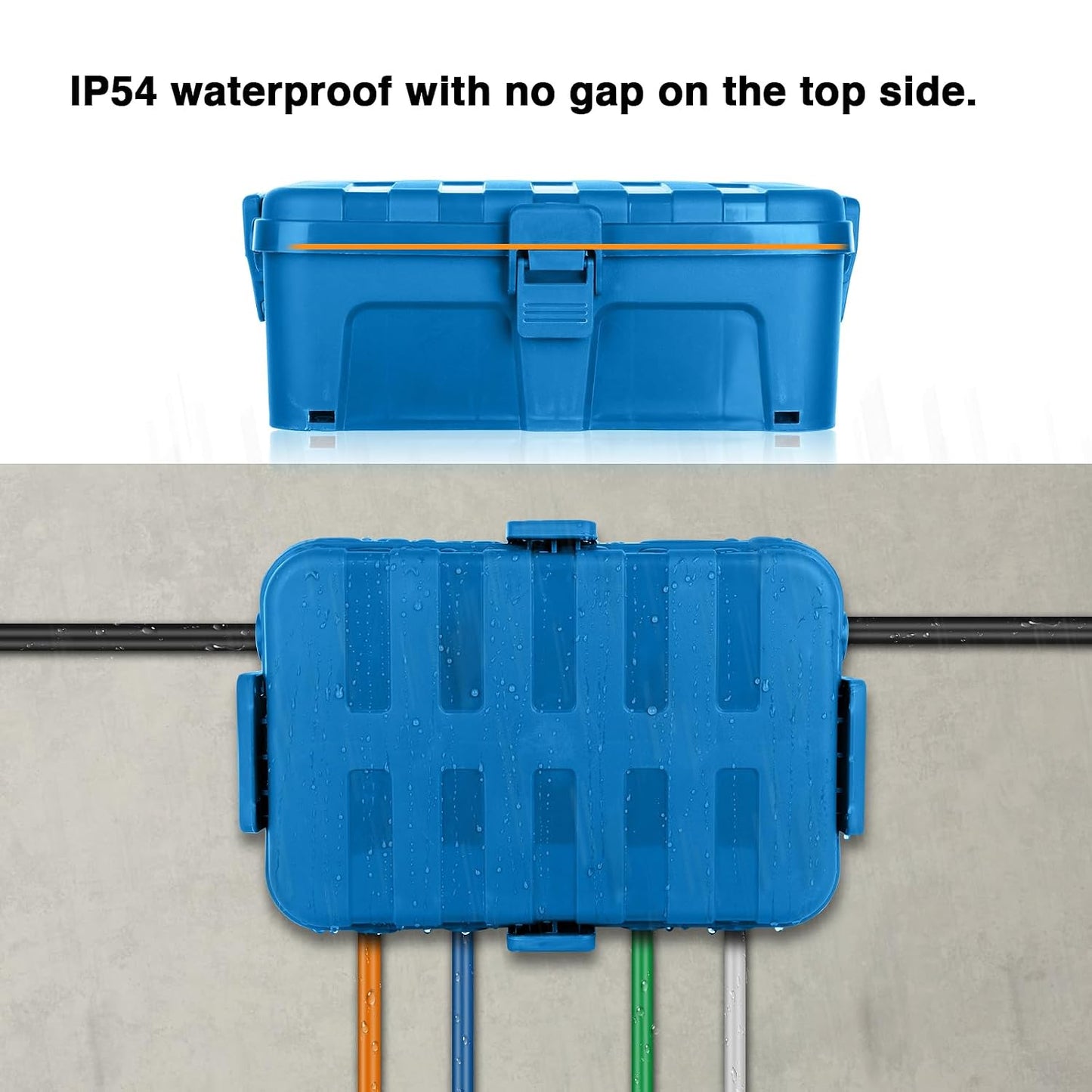 Flemoon Large Outdoor Electrical Box, Waterproof Extension Cord Cover | Inner Size 12 x 7.4 x 3.9 Inch, 6 Cable Entry Ports, IP54 Weatherproof Connection Box for Outlet, Timer, Holiday Light, Blue