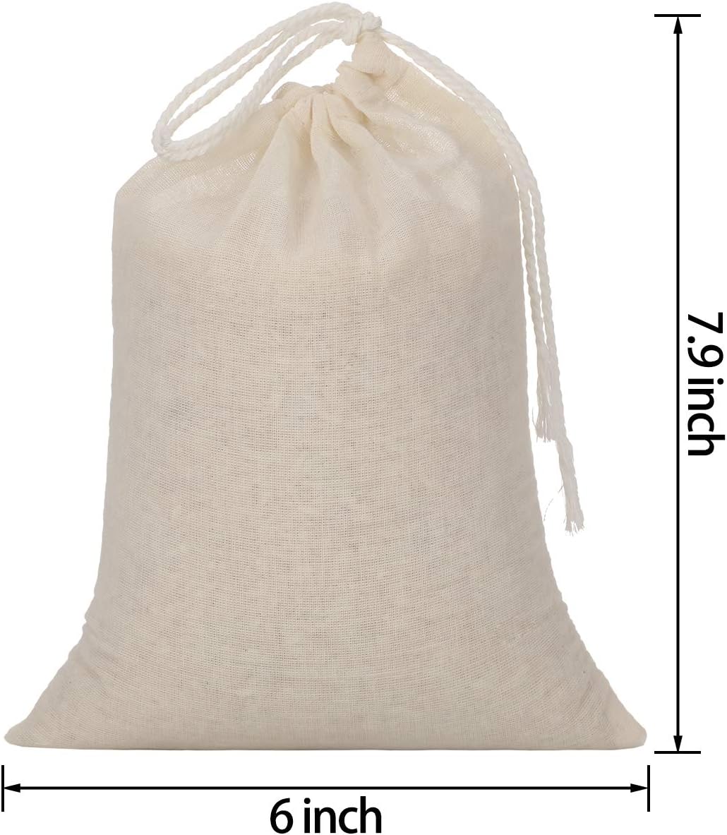 Tatuo 50 Pcs Muslin Bags 6 X 8 Inches, Cotton Drawstring Pouches Party