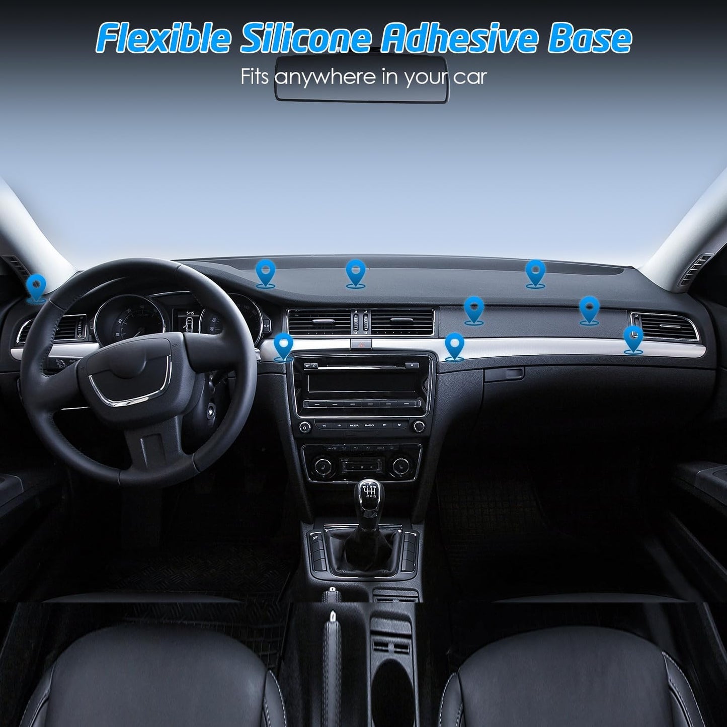 Rectangle Flat Stick On Dashboard Magnetic Car Mount Holder for Cell Phones and Mini Tablets with Fast Swift-Snap Technology - Extra Slim