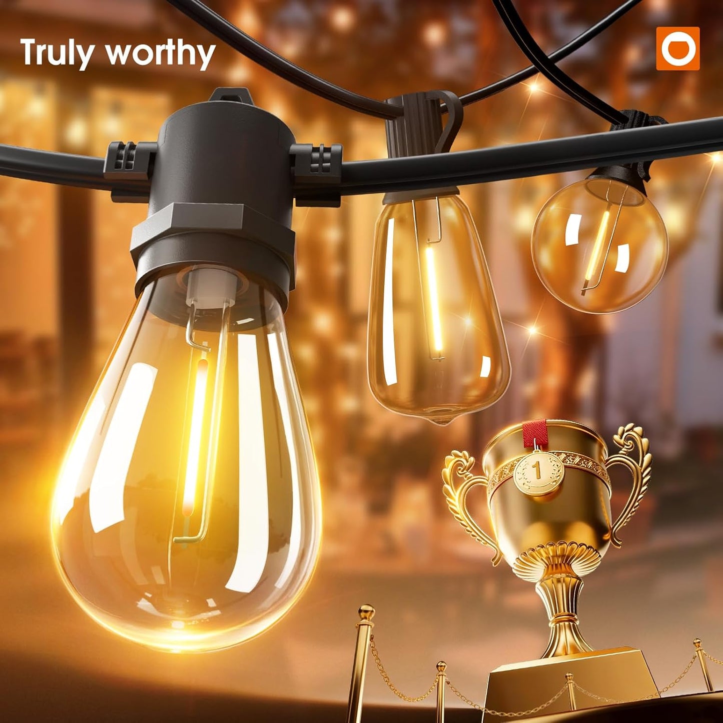 addlon 50FT LED Outdoor String Lights with Edison Shatterproof Bulbs, Weatherproof Strand, Commercial Grade Patio Lights, Decorative for Garden or Patio, Black