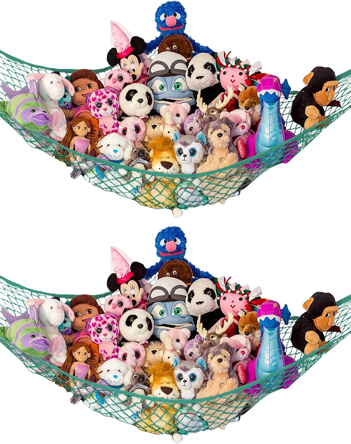 Stuffed Animal Hammock 2 Pack | Corner Stuffed Animal Storage & Plushie Net | Toy Hammock for Stuffed Animals | Holds 12lbs | Easy Hang, All Hardware Included | Green Bedroom Decor | by Lilly's Love