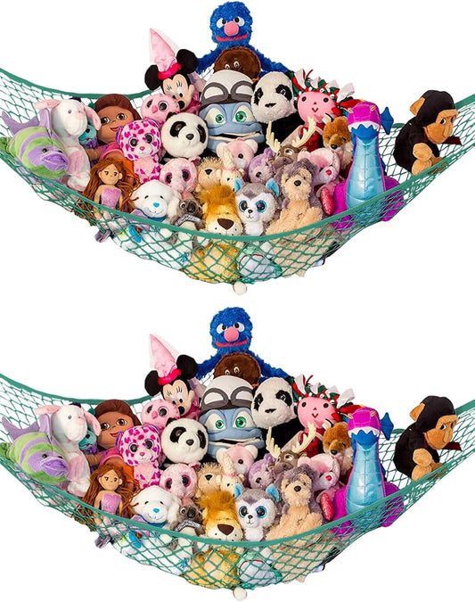 Stuffed Animal Hammock 2 Pack | Corner Stuffed Animal Storage & Plushie Net | Toy Hammock for Stuffed Animals | Holds 12lbs | Easy Hang, All Hardware Included | Green Bedroom Decor | by Lilly's Love