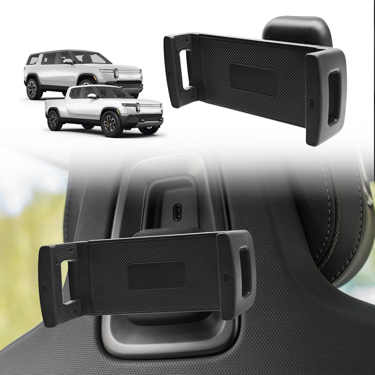 BestEvMod Seat Back Second Row Anchor 1/4 Screw Mount Phone Holder Tablet Mag Safe Compatible with 2022-2024 2025 2026 Rivian R1T&R1S Backseat fits All Phones&Android 360° Adjustable(Tablet Holder)