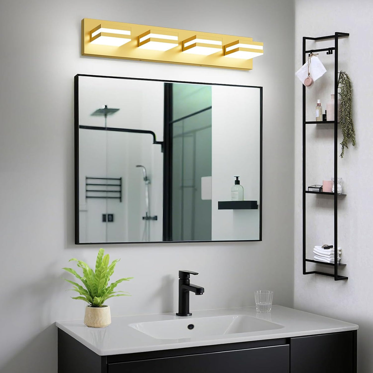 IZORRO LED Modern Bathroom Lights Fixtures(4-Light,Dimmable,360°Rotate),Brushed Glod Acrylic Wall Lighting,Vanity Lights for Bathroom Over Mirror - 6000k 24In （No Assembly Required）