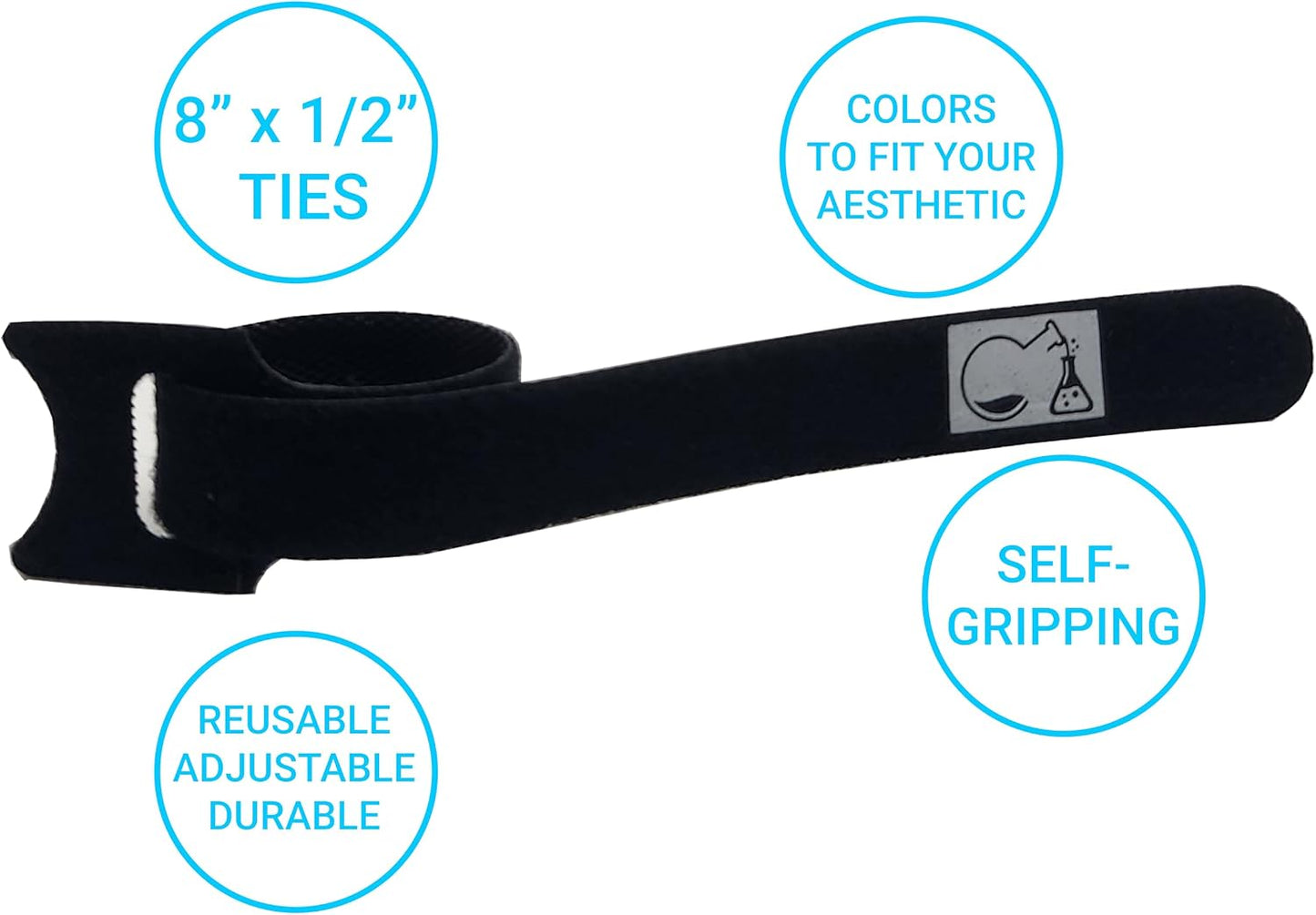 CableLock Cable Ties - 50 Pack - 8 Inch Reusable Cord Organizers - Clean Cable Management for Gaming and Home Office (Black)