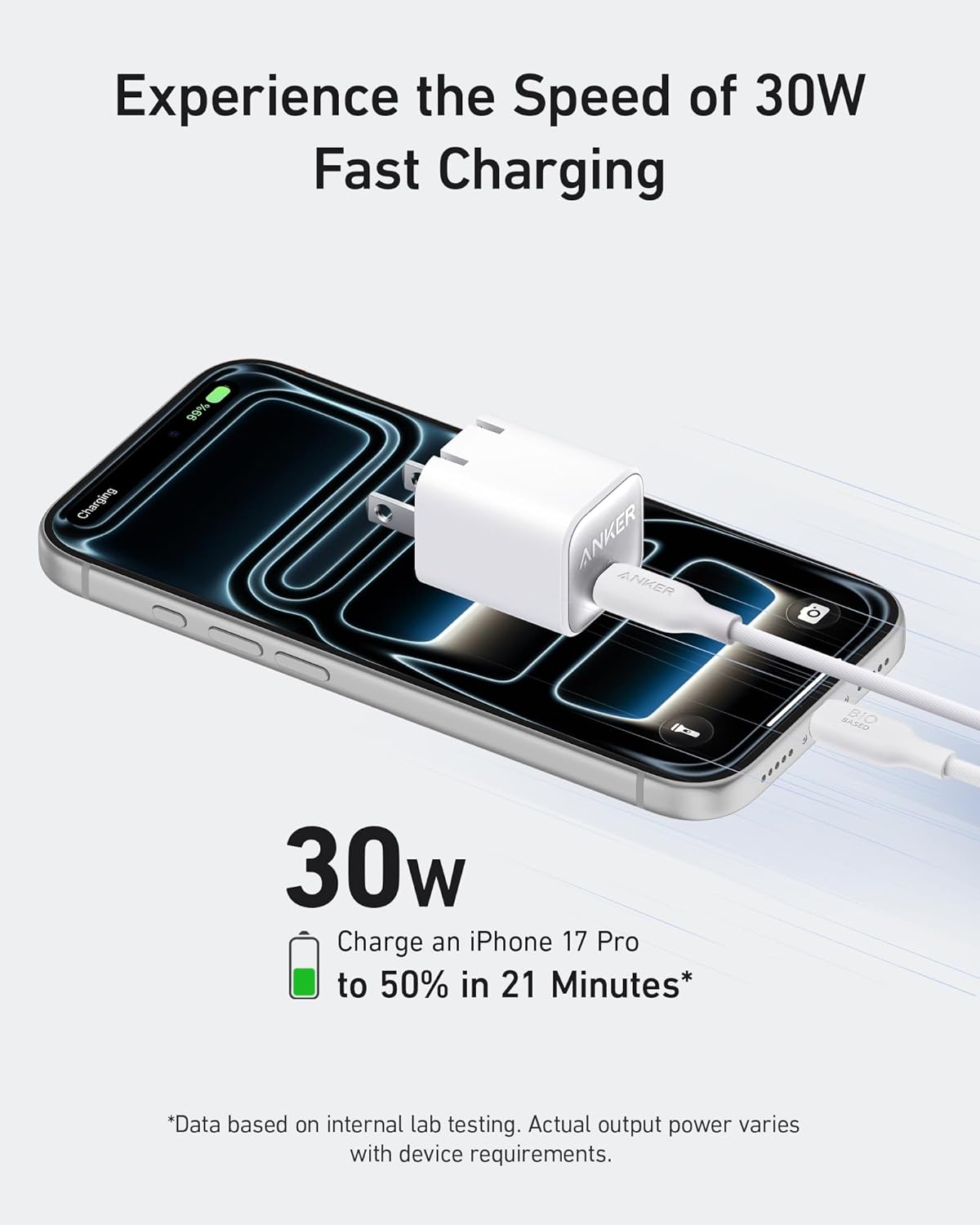 Anker Nano Phone Charger, USB C GaN Charger 30W, PIQ 3.0 Foldable PPS Fast Charger USB C for iPhone 17 / 16 and more series, Galaxy, iPad, Compatible with MagSafe