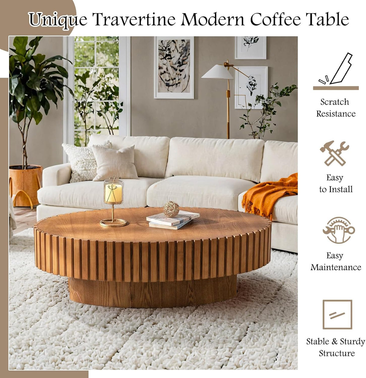 43.3" Oval Wood Coffee Table,Wood Color