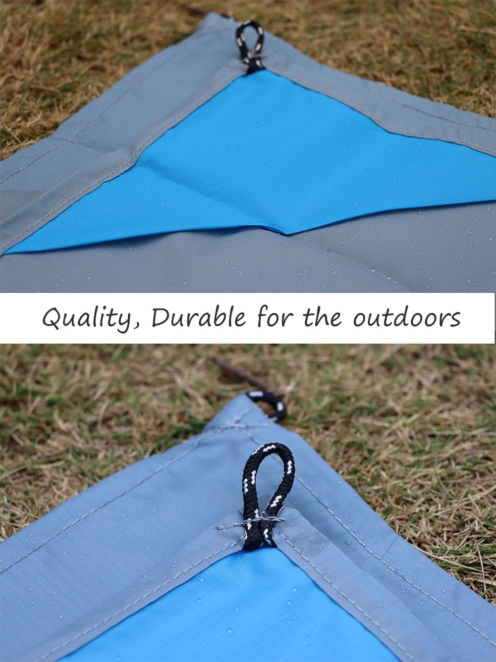 Orga'Neat Pocket Picnic Blanket, Beach Mat Waterproof Sandproof, Compact Lightweight Small Tarp for Camping, Hiking, Backpacking, Festival, Travel, Foldable in Bags (Grey/Blue, 55"x60")