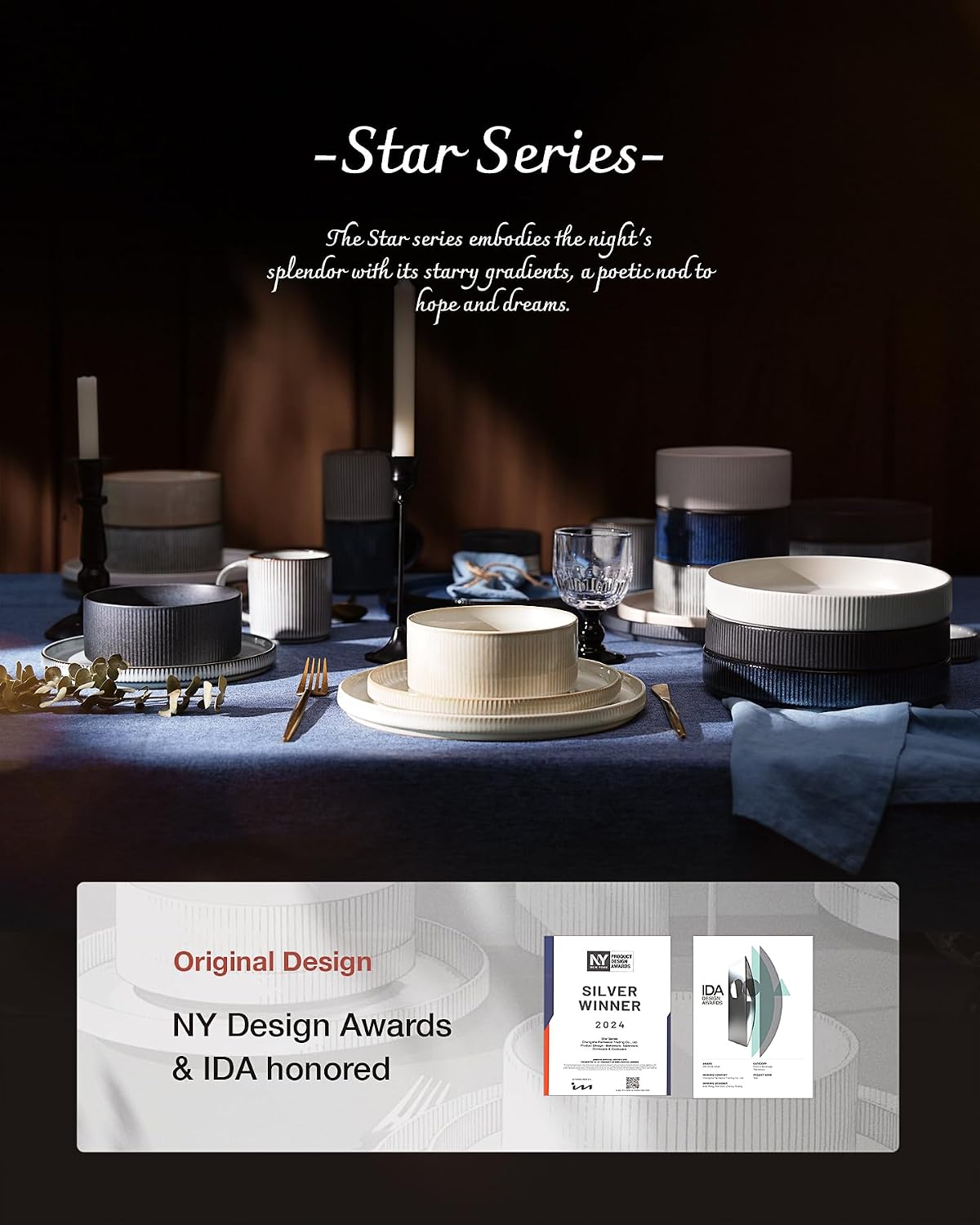 famiware Star 8.25" Pasta Bowls Set of 6, Bowl Plates, Matte Dark Charcoal