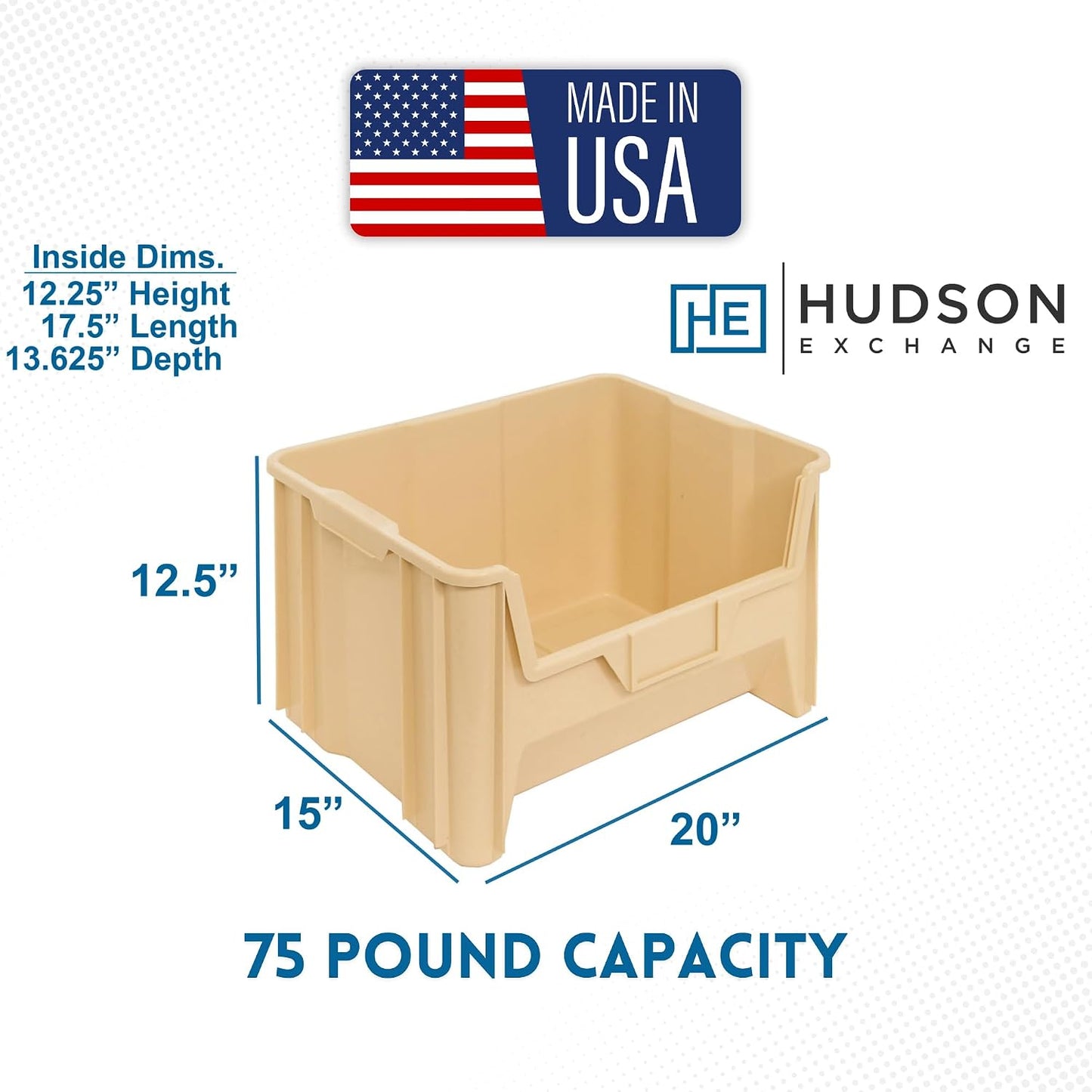 HE HUDSON EXCHANGE 20" x 15" x 12.5" Plastic Giant Stackable Hopper Bin, Tan