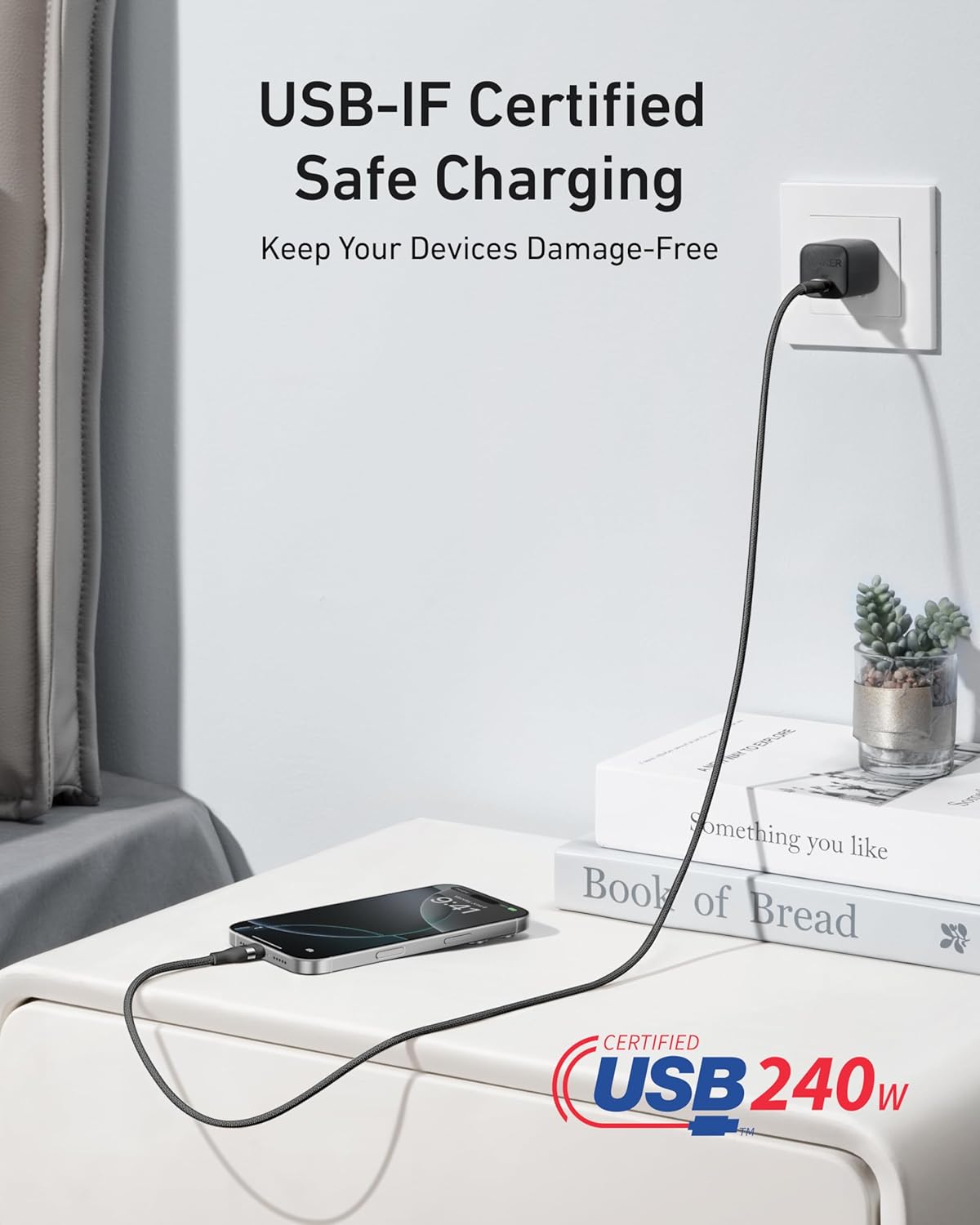 Anker Nano USB C Cable, 240W Flexible Multi-Color Braided Cord, Fast Charging Type C Charger for iPhone 17 Series, MacBook Pro and More (Black, 6ft)