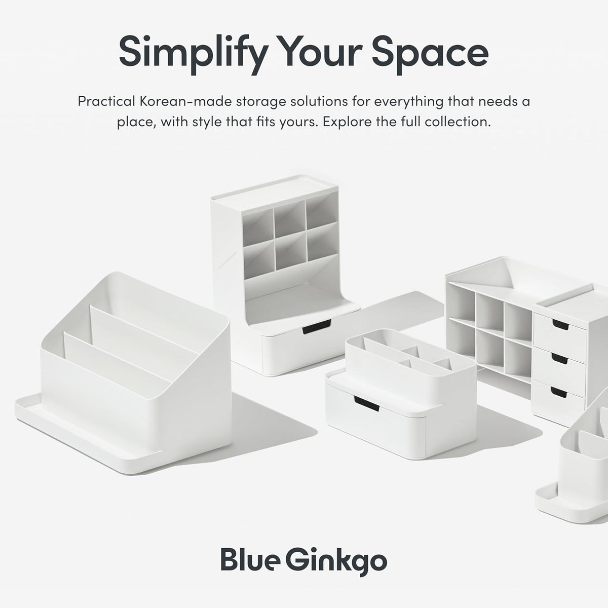 BLUE GINKGO Pen Holder, Desk Organizer, White, Made in Korea