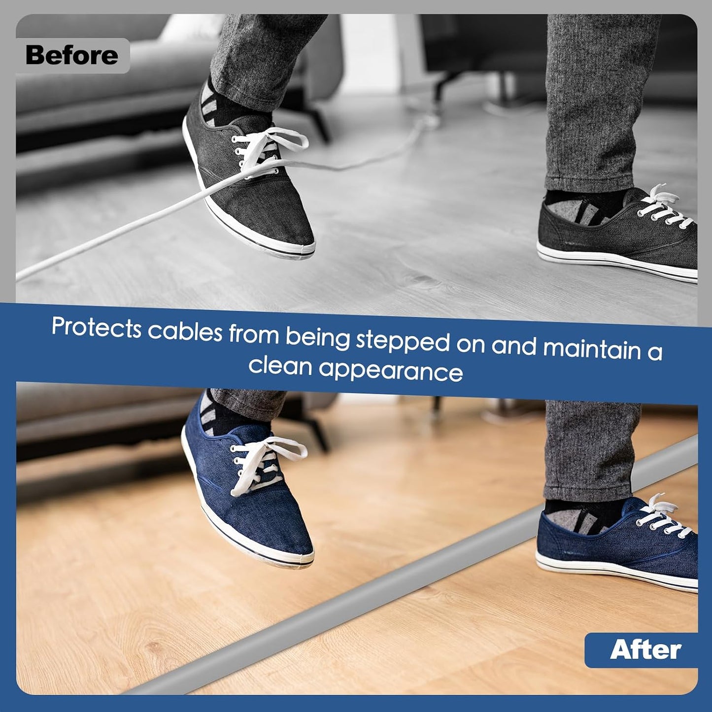 Floor Cord Cover for Wires on Floor Self Adhesive Cord Hider | Floor Cable Cover Floor Wire Covers for Cords Prevent Cable Trips, Cord Cavity W 0.59" x H 0.31", Gray, 20Ft