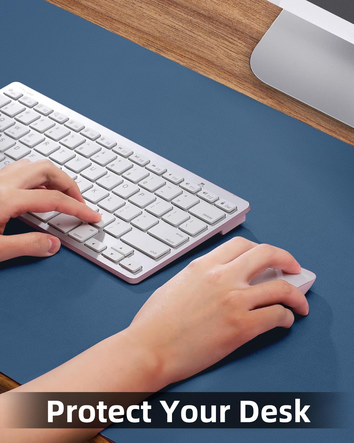PULeather Non-Slip Desk Mat, Large Mouse Pad & Laptop Desk Pad - Waterproof Writing Pad for Office & Home (Grey Blue, 35.4" x 17")