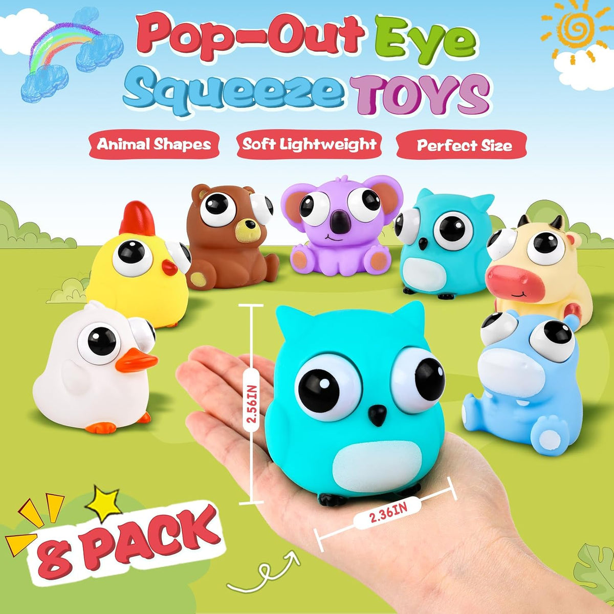 8 Pack Animal Squishy Fidget Toys, Cute Squishies Toys for Kids Adults