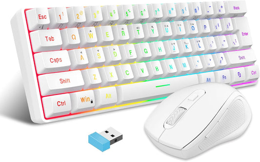 Snpurdiri 2.4G 60% Wireless Gaming Keyboard and Mouse Combo (White)