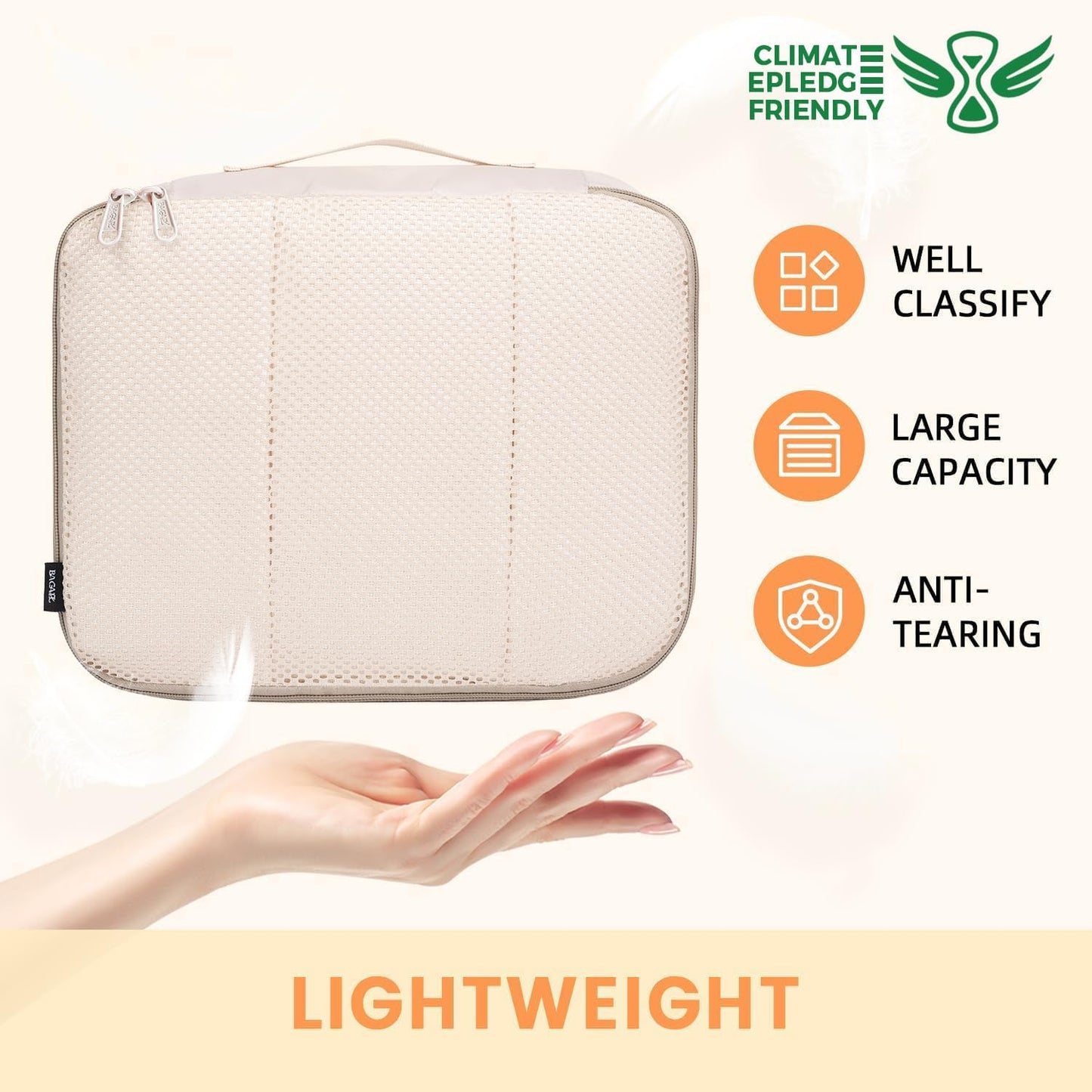 BAGAIL 6 Set Packing Cubes Luggage Packing Organizers for Travel Accessories-Beige