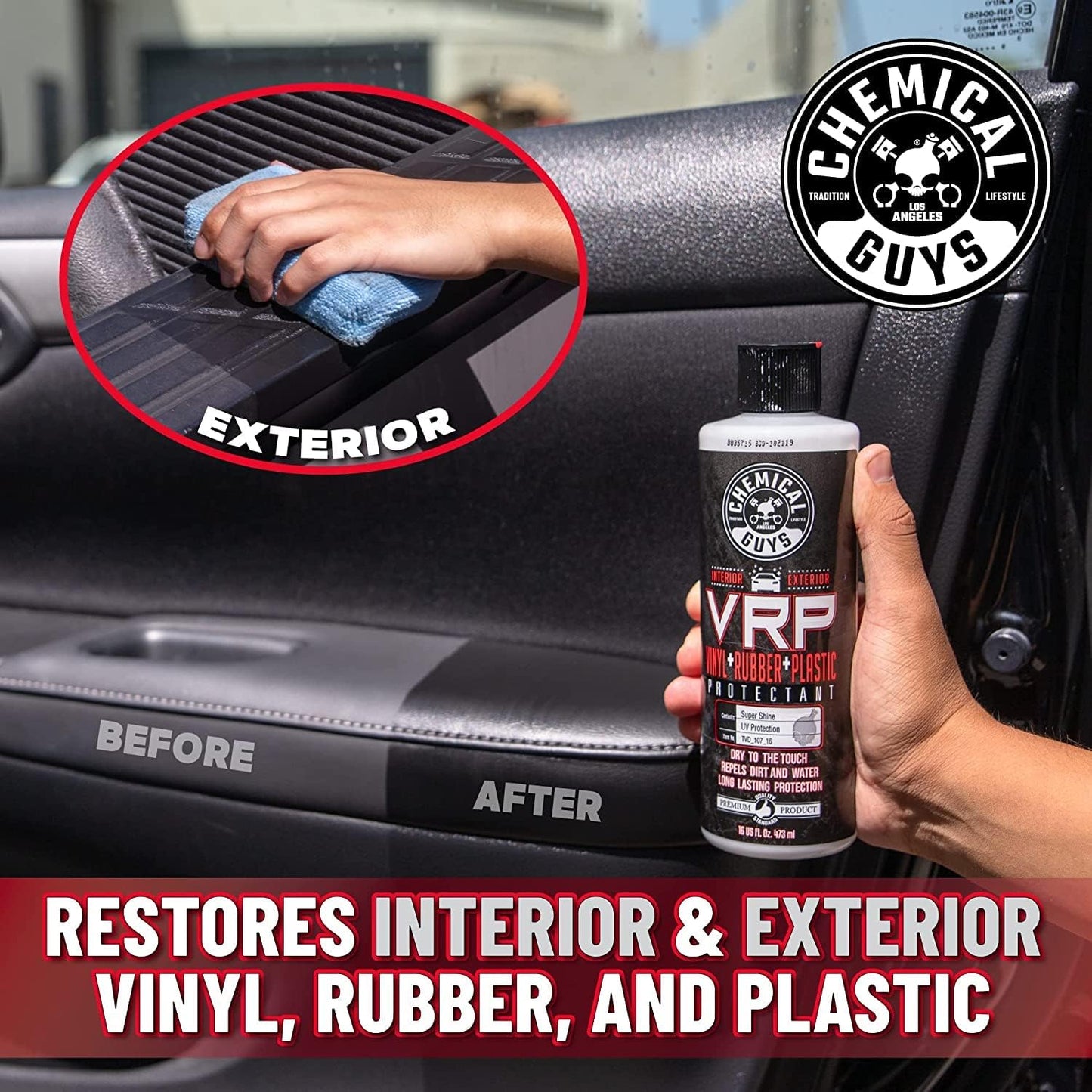 Chemical Guys VRP Protectant & WonderWave Applicators Kit - 16 oz Vinyl, Rubber, and Plastic Dressing with Foam Applicators - Restores Your Car's Interior & Exterior Surfaces
