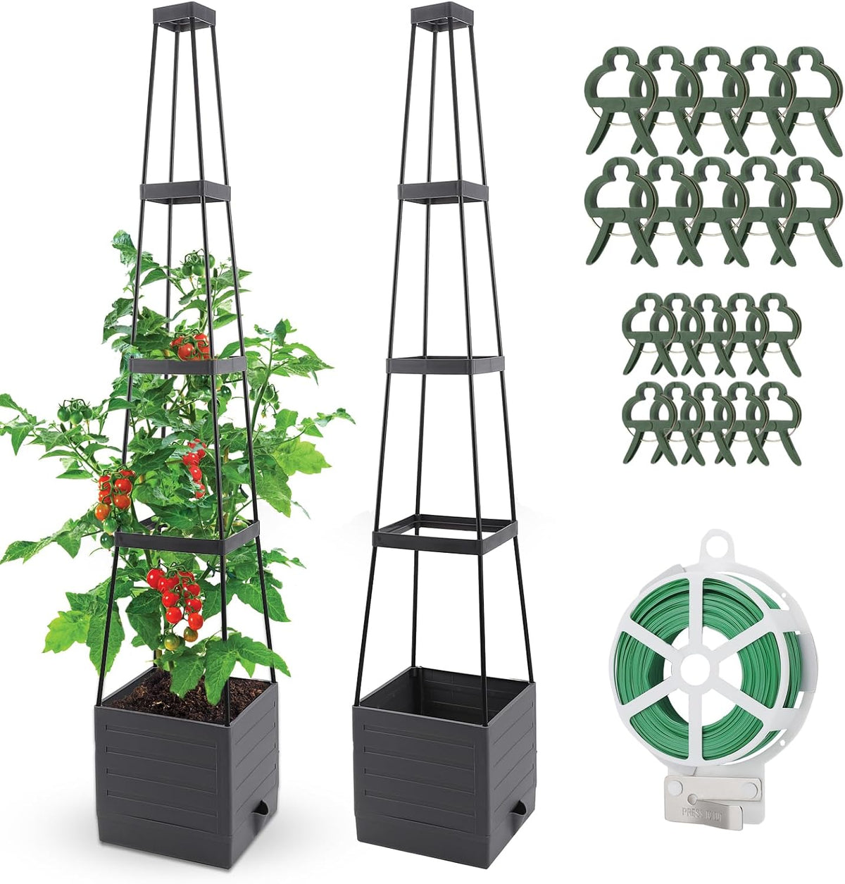 Raised Garden Bed, Planter Boxes with Trellis 58.3'' Tomato Planters for Climbing Vine Vegetables Flowers Plants Self Watering Tomatoes Cage for Outdoor Patio Greenhouse