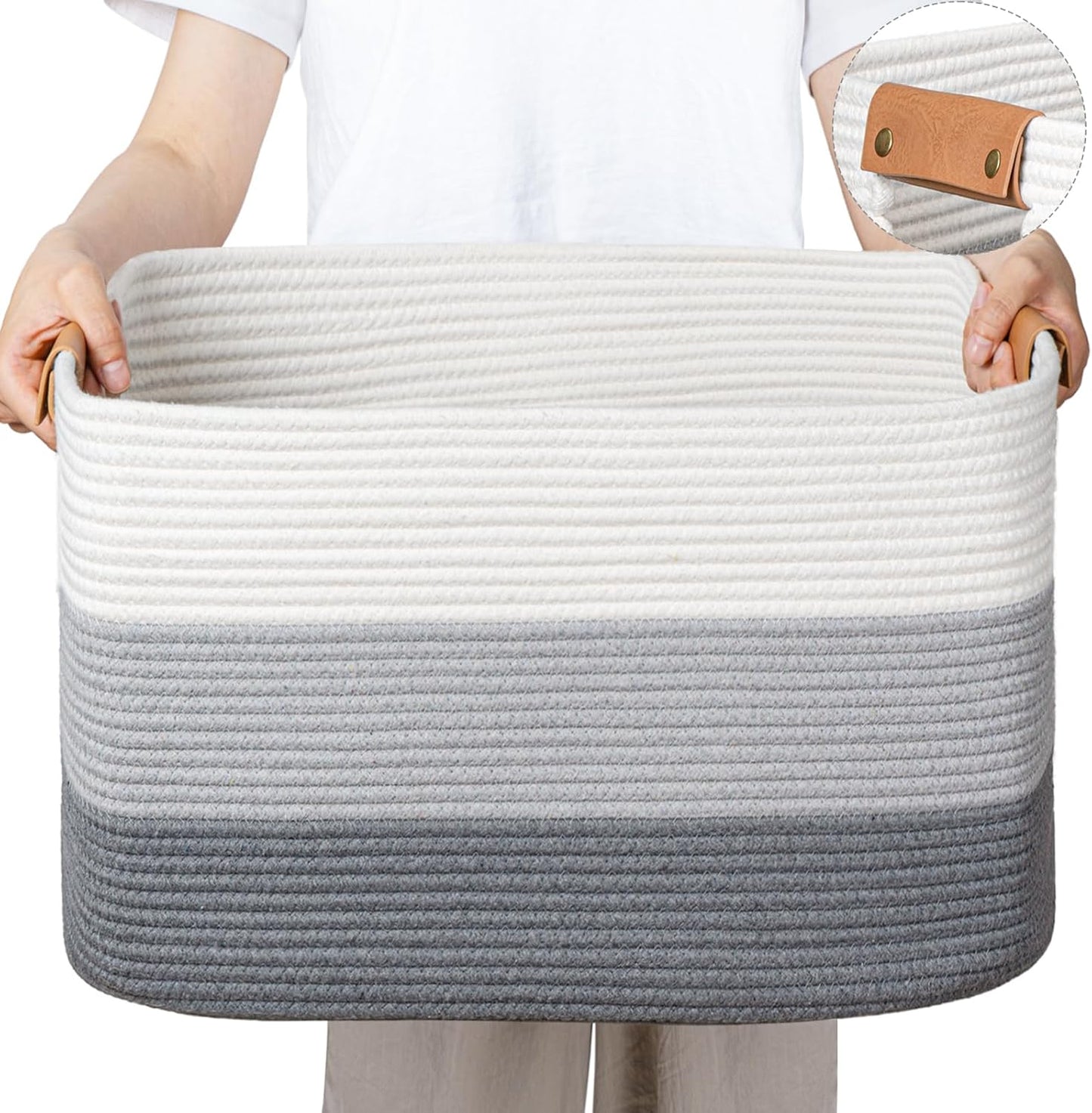 danpinera Blanket Basket, 72L Rectangle Large Basket for Living Room, Baby Room & Laundry, Woven Cotton Rope Toy Bin Baby Nursery Room Storage, 22’’*17’’*11.8’’, Gradient Grey