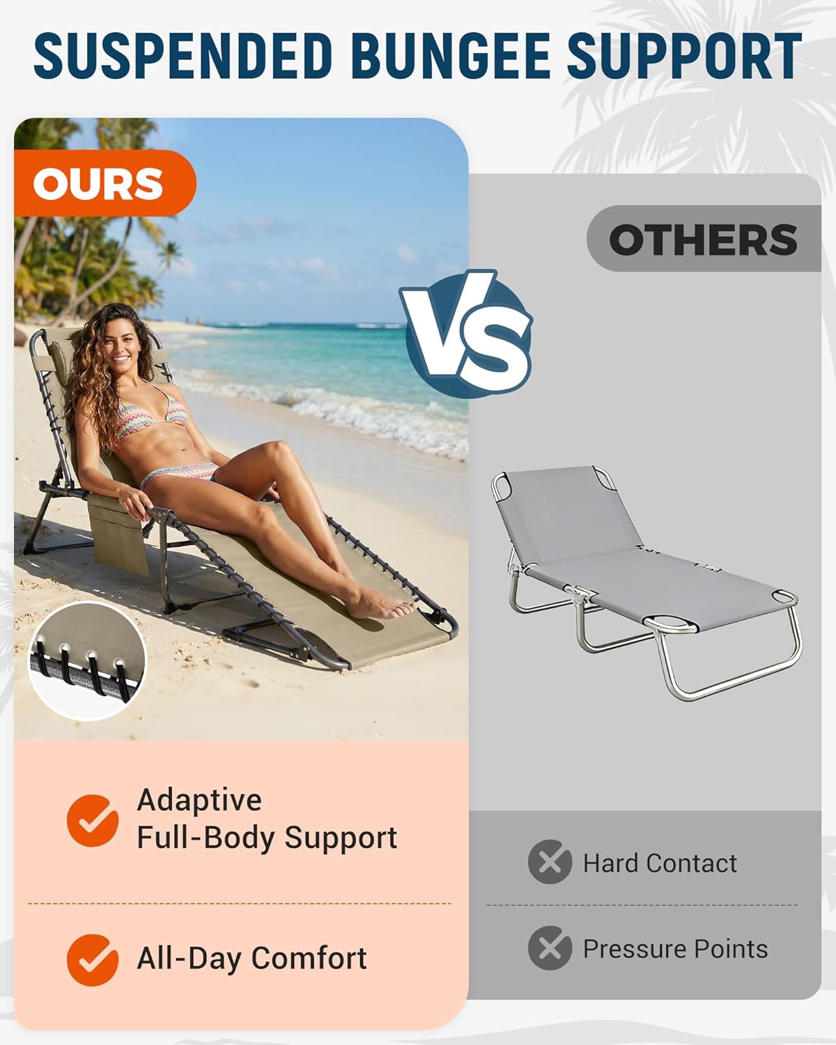 KingCamp Lounge Chair Outdoor,400LBS Tanning Chairs for Outside,Adjustable 5-Position Patio Lounge Chair Sunbathing Chase Lounge Chair Outdoor for Outside Beach Patio Sun Bathing Pool Backyard