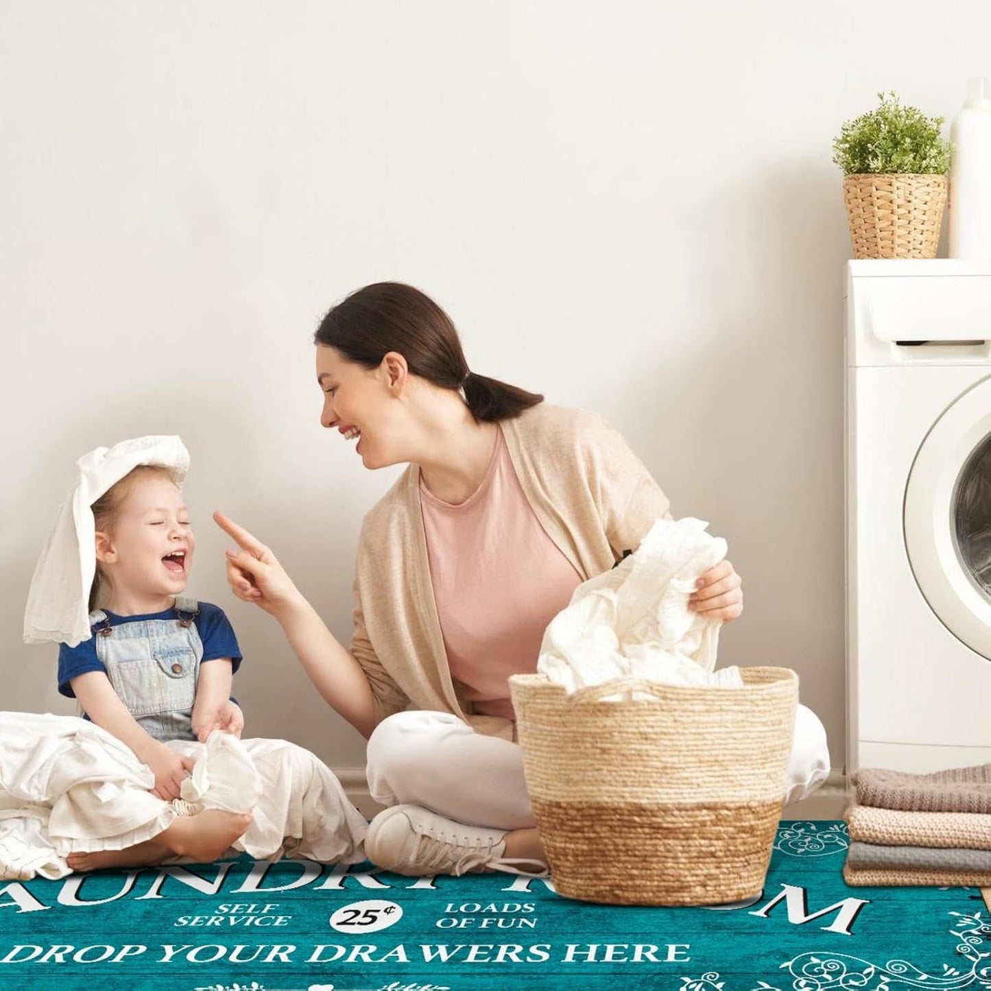 Lahome Remi Farmhouse Laundry Room Rug Runner 20"x59" Laundry Rugs and Mats for Laundry Room Non Skid Washable Floor Carpet Runner Rug for Washroom Mudroom Kitchen Bathroom Hallway Decor, Blue