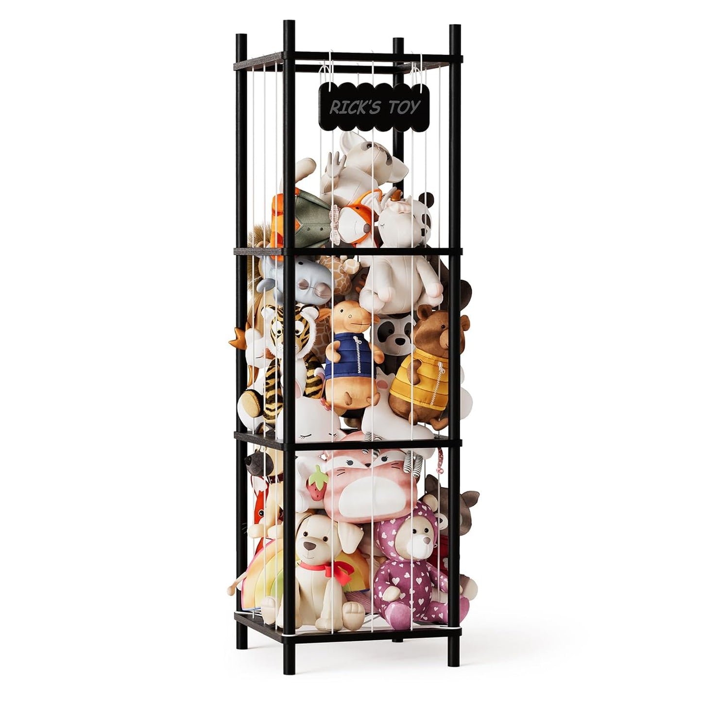 SpaceAid Stuffed Animal Storage Organizer, Wood Animals Zoo Toy Plushies Storage Holder, Large Capacity Plush Toy Cage for Playroom Organization, 15.8" Wide, White