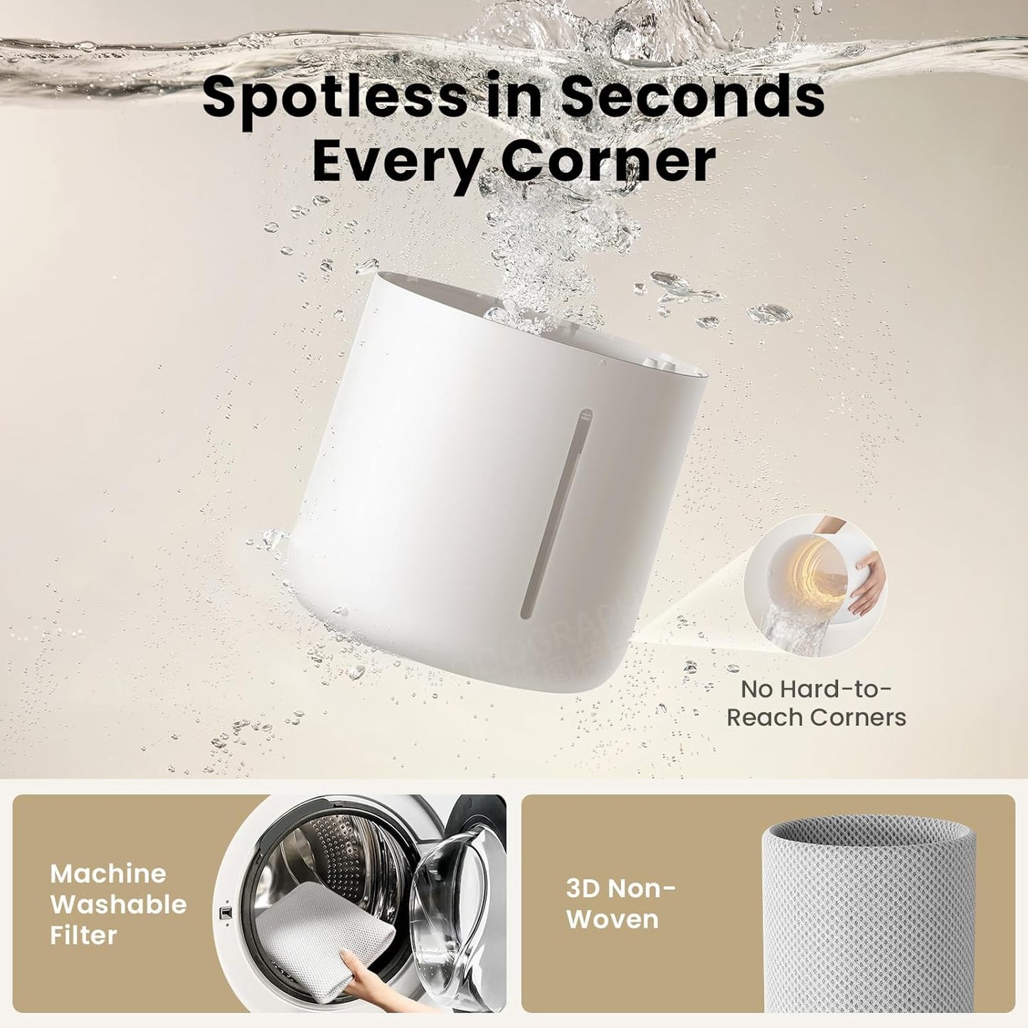 Provirtec MistFree Evaporative Humidifier for Bedroom, 3L No White Dust for Sensitive Individuals, Auto Humidity Control, Works with Tap Water, Night Light, Easy Clean Tank for Home & Small Room